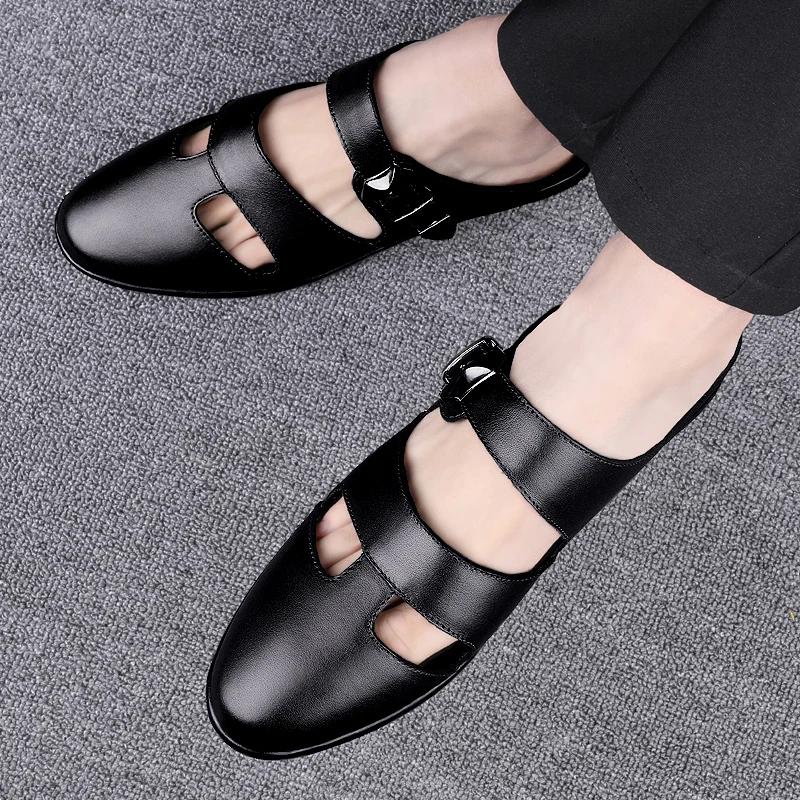 Summer 2025 New Fashion Genuine Leather Casual Men Sandals Fashion Men's Slippers Soft Non-Slip Comfortable Outdoor Sandalias