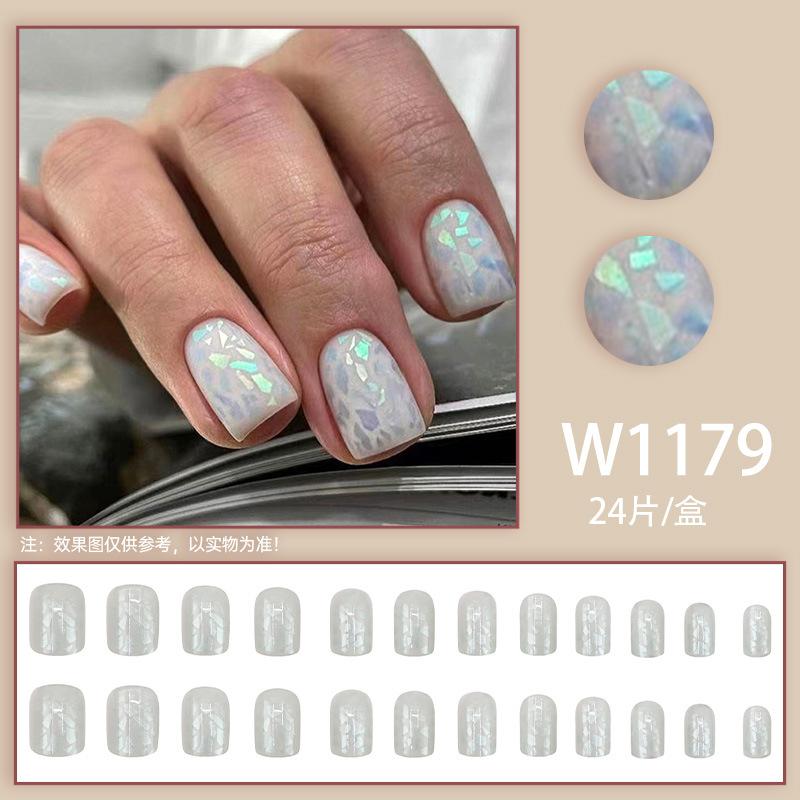 

24 шт. Белый флэш Аврора фрагменты темперамент продвинутый смысл стиль Spice girl простой короткий маникюр