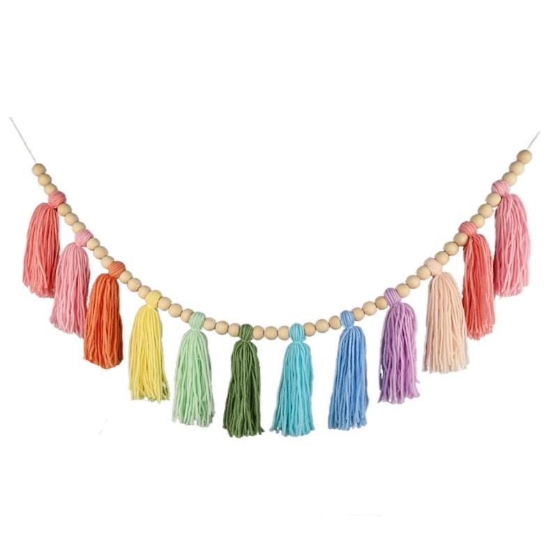 DIY Wood Beads Craft Tassels Garlands Wall Hangings Home Decorations Handmade Garlands Tassels Wood Beads Garlands