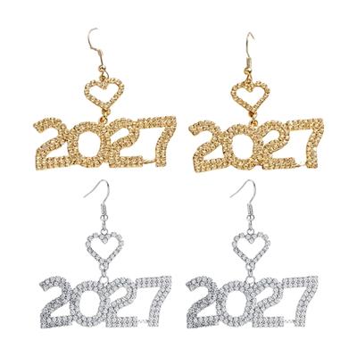 2027 Heart Drop Earrings Pair, Embellished Statement Dangle Jewelry with Fish Hook Wires for Date Night and Party Looks