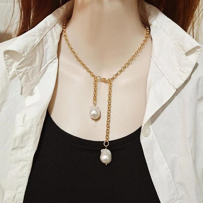 Women Fashion Simple Personalized Necklace Baroque Pearl Pendent Necklace New Design Jewelry Gift