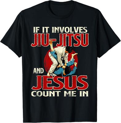 S'il s'agit de Jiu-Jitsu et de Jésus, comptez sur moi - T-shirt Grappler 100% Coton Col Rond Manches Courtes Été Décontracté pour Homme ...