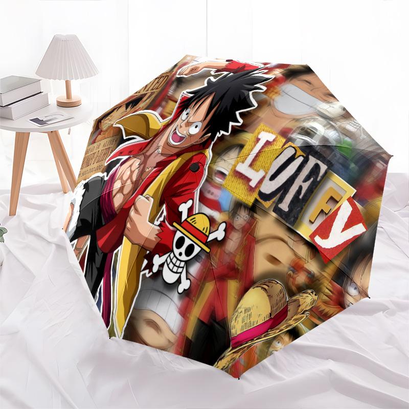 1 Adet Otomatik Katlanır Şemsiye - Anime One Piece Desenli Taşınabilir Katlanabilir Tasarım 8 Kemerli Noel Doğum Günü Hediyeleri