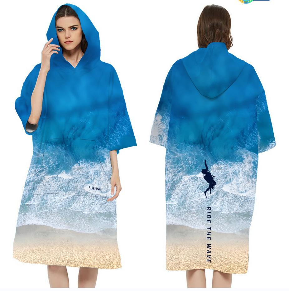 Pocket Style Large Beach Towel Bath Towels Quick Dry Hooded Cloak Wetsuit Adult Kids Poncho Parent-Child Bathrobe for Swim Surf
