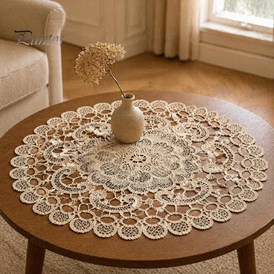 Lace Doilies for Table Decor Round Floral Doily, Embroidered Coaster Place Mat, Heat Insulating Decorative Mats Tea Cups Retro Teapot Vase Dining