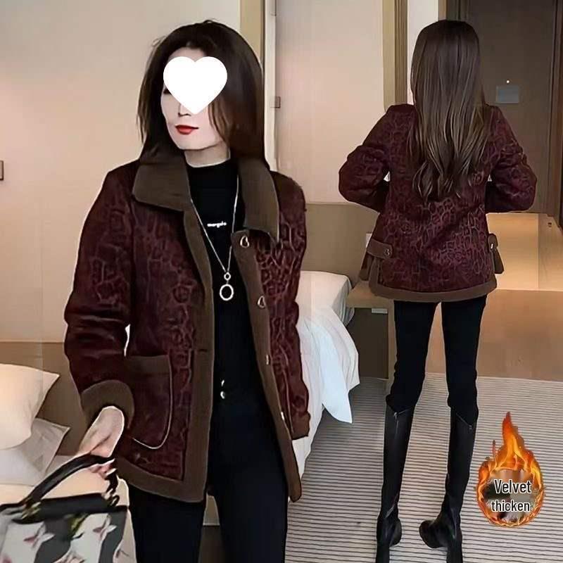 Elegant 2025 Woolen Leopard Print Short Jacket - Versatile and Warm Fashion for Women
