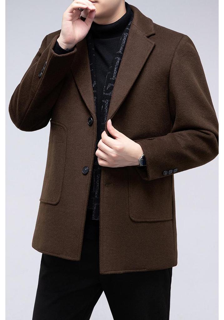 Men's Mid-Length Wool Blend Coat with Suit Collar and Down Liner for Autumn/Winter Business Fashion