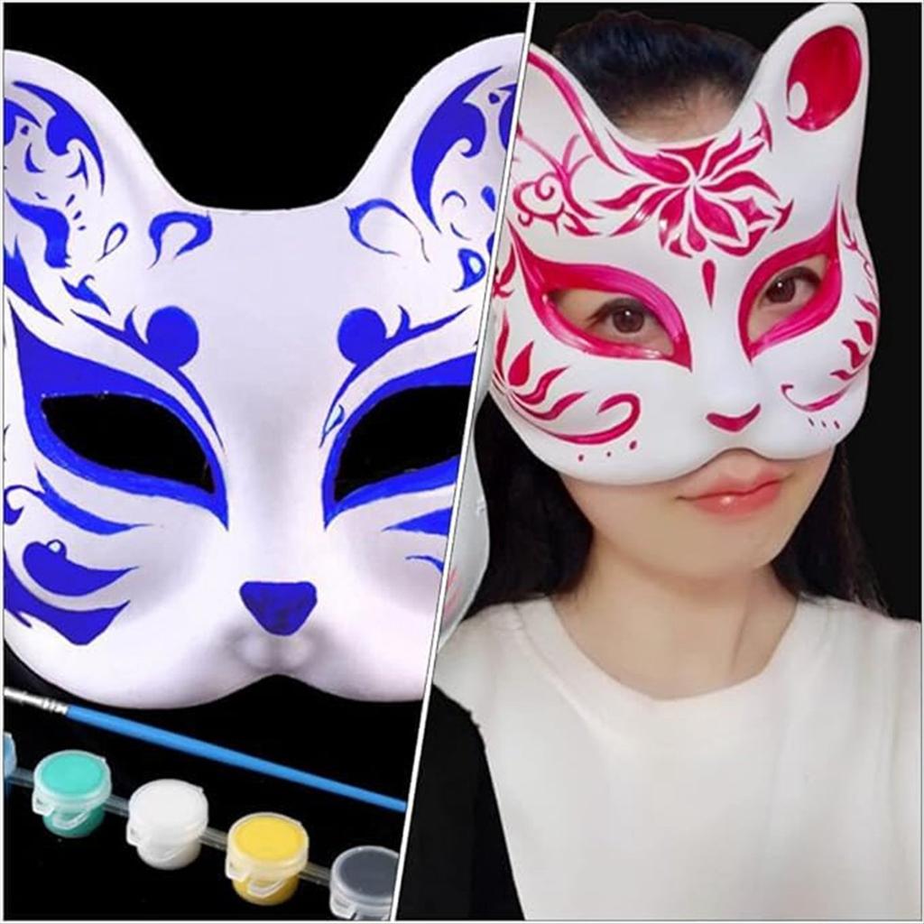BHBL 15pcs DIY White Paper Cat Masks with Acrylic Paints - Hand-Painted Personalized Masks for Dance Parties,Celebrations