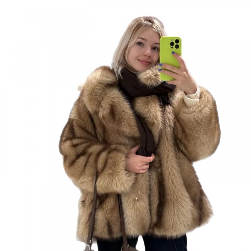 Womens Faux Fur Coat 2026 Winter Warm Loose Street Style Jacket With Pockets Mid-Length