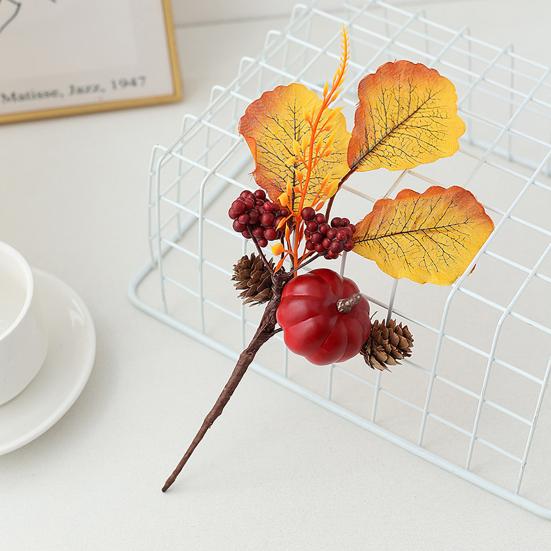 Halloween Artificial Pumpkin Branches Faux Fall Pumpkin Bouquet Fake Pumpkin Maple Leaf Picks for Harvest Thanksgiving Floral Arrangement Tabletop