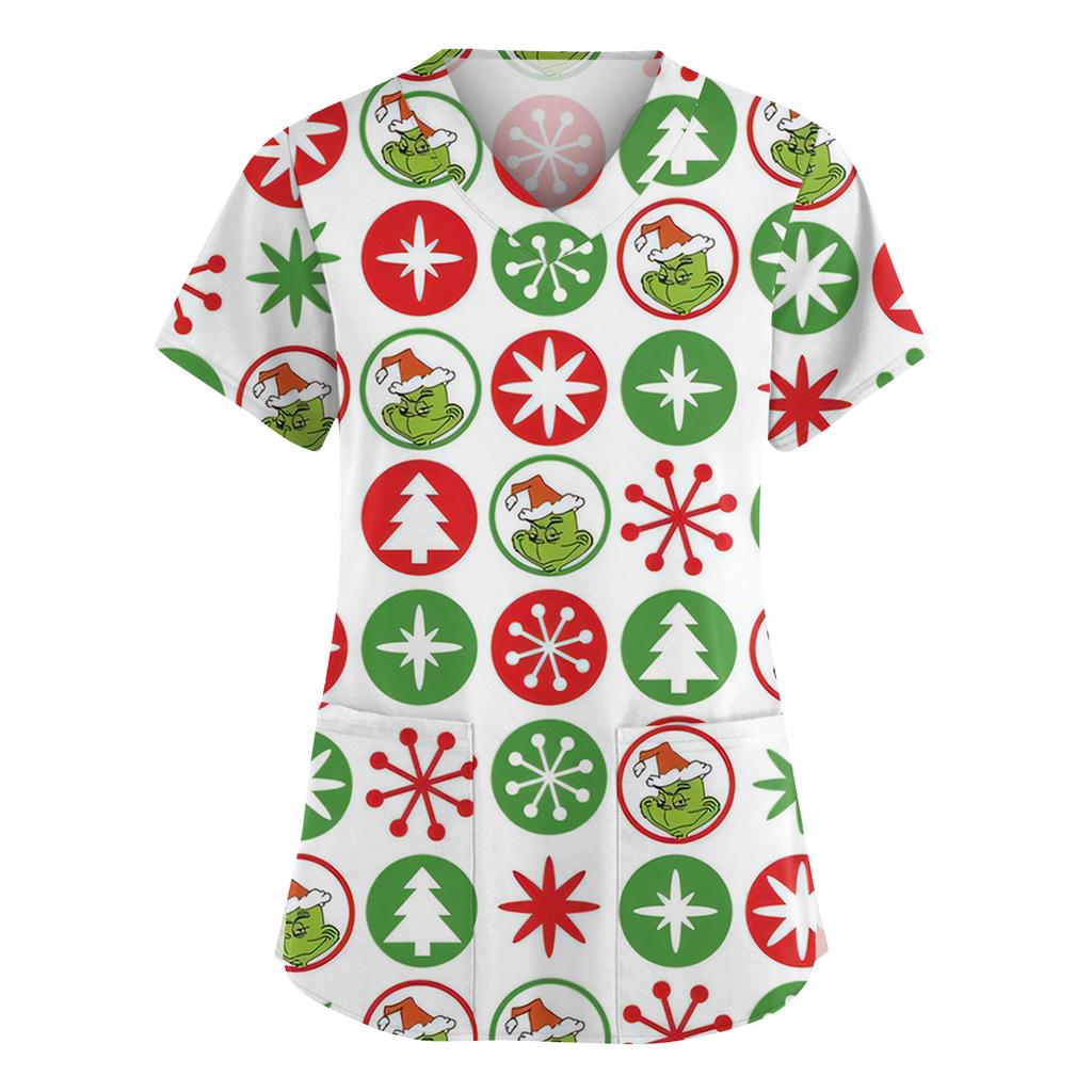 Women's Fashion V-Neck Short Sleeve Overalls With Pockets  Print Tops  Clothes