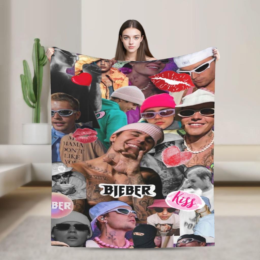 Poplar Singer Justins Biebers Christmas Warm Soft Blanket Plush Throw Blanket Street Outdoor Flannel Bedspread Sofa Bed Cover