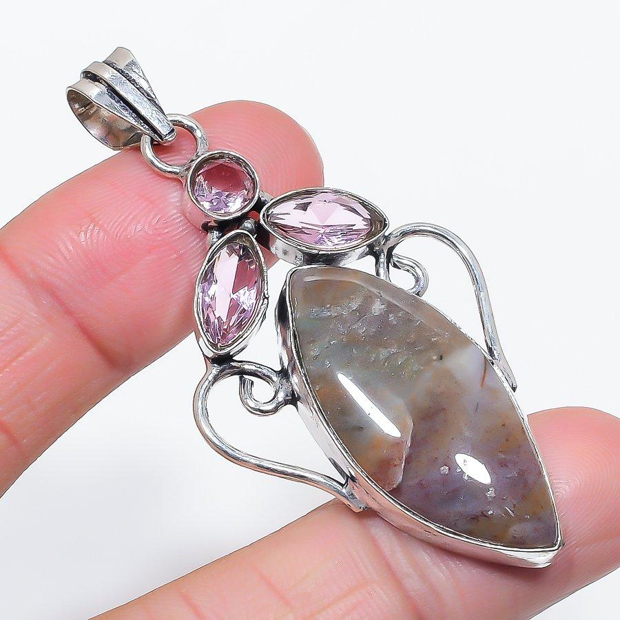 

Натуральный гелиотроп, кунцит 925 стерлинговое серебро ювелирная подвеска 2,56 i8n33