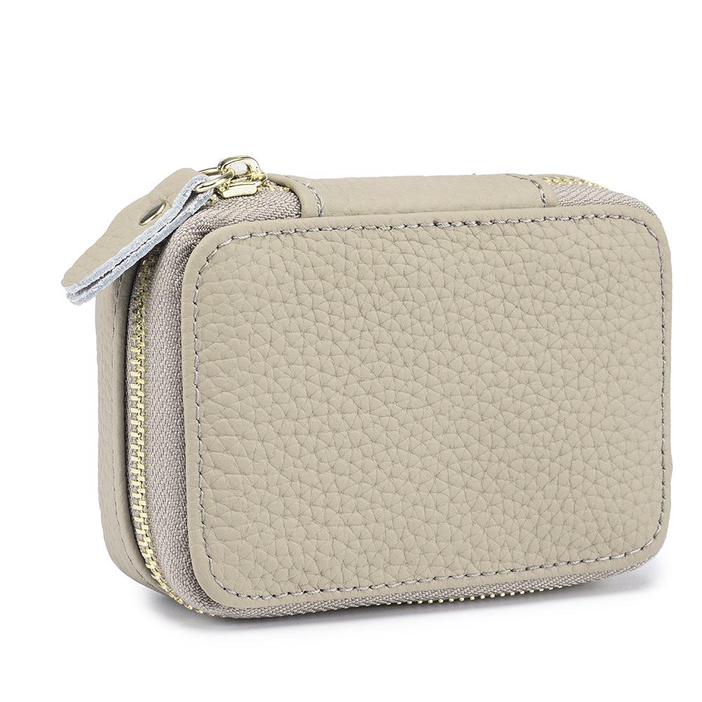 Genuine Leather Lipstick Bag with Mirror - Mini Makeup Pouch, Coin Purse, & Earphone Holder for Women.