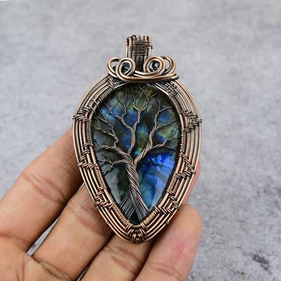 Labradorite Gemstone Pure Copper Wire Wrap Ciondolo gioielli fatti a mano