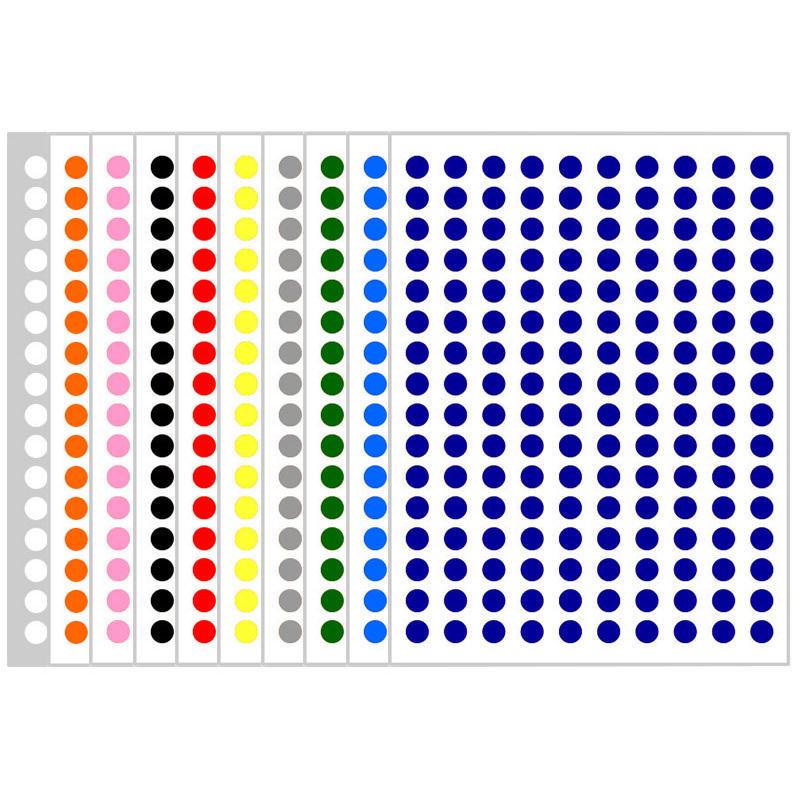 10 Colors Mixed Polka Dot Round Label Stickers: Small & Large, Red, Yellow, Blue, Green, Pink, White, Black, Orange