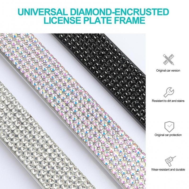 License Plate Holder Stainless Steel License Plate Frame Bling Rhinestone Front Rear License Plate Frame