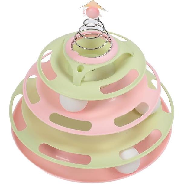 Cat Toy Ball Track, Cat Ball Tower Cat Tower for Indoor Cats Catnip Balls 4 Level Turntable Kitten Roller Toy Cat Circle Track Toy Cat Roller Toy for