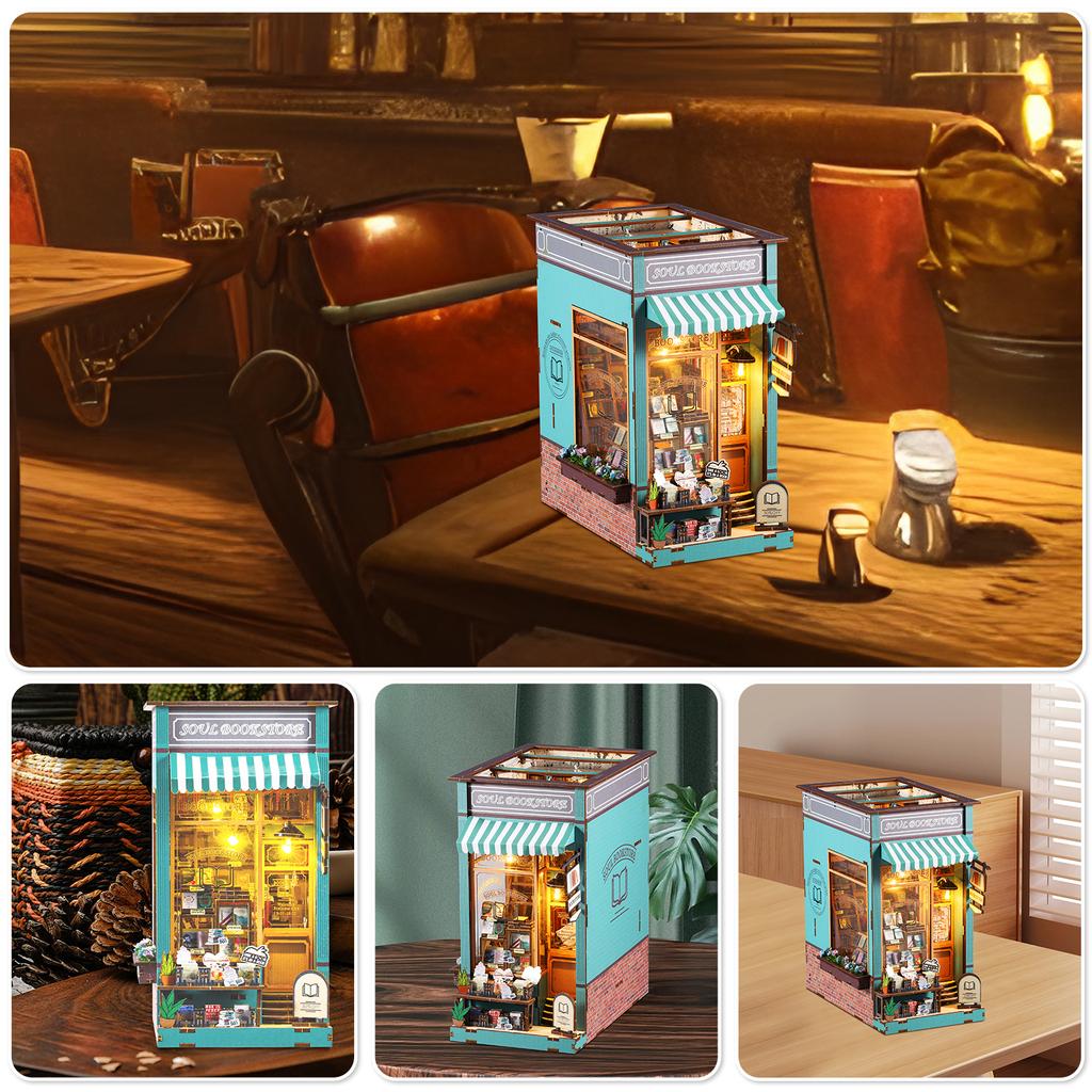 DIY Book Nook Kit 3D дерев'яна головоломка книжкова полиця з легкою мініатюрною моделлю лялькового будиночка освітньою книжковою полицею для різдвяних подарунків