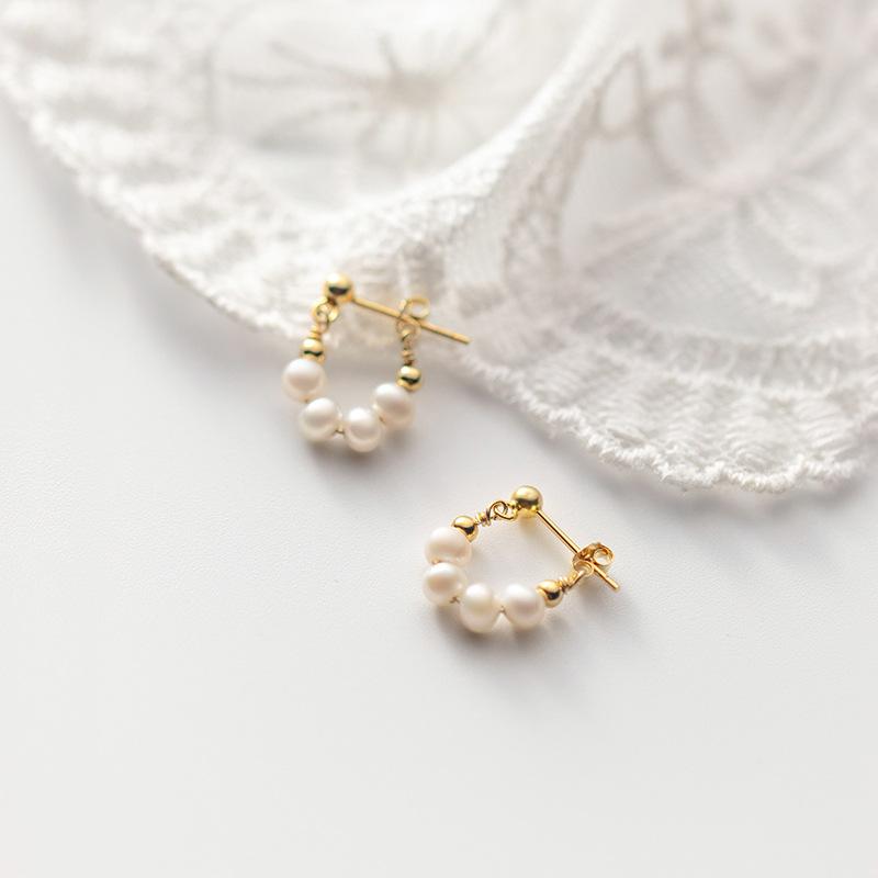 Cut 5-6mm Natural Freshwater White Pearl Bread Bead Ear Studs 925 Sterling Silver Earrings Fine For Women Girls Jewelry Gifts