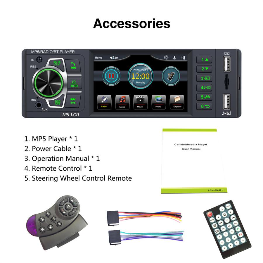 Car 3.8" IPS Screen RMVB/MP5/Radio/Bluetooth Player FM Radio Support Micophone