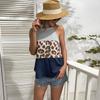Women's Summer Spliced Sleeveless Halter Neck Leopard Pattern Tank Top  All Match Blouses