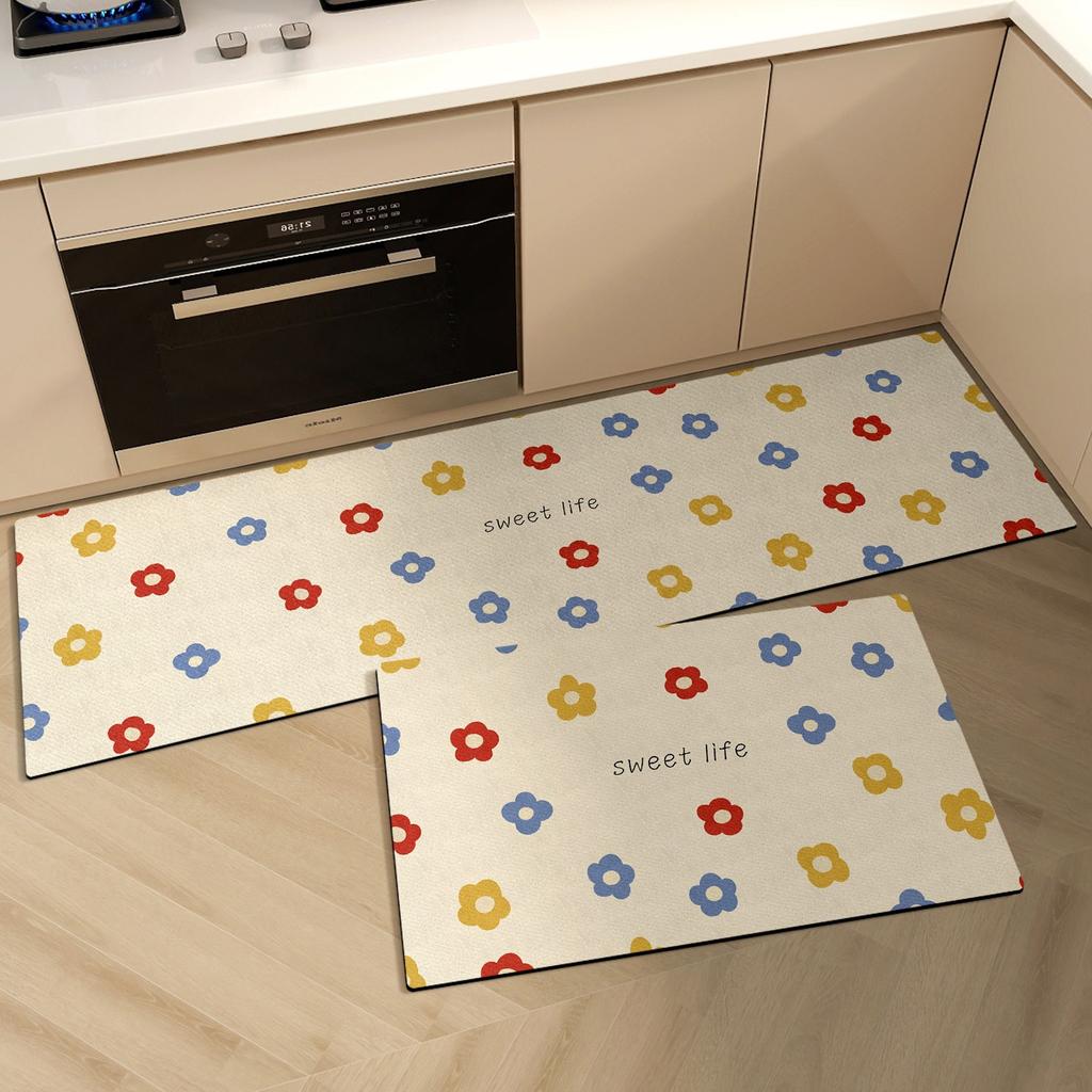 Floral Kitchen Carpet Non-slip Waterproof Oil-proof PVC Leather Washable Kitchen Rug Long Strip Runner Floor Mat Home Decoration