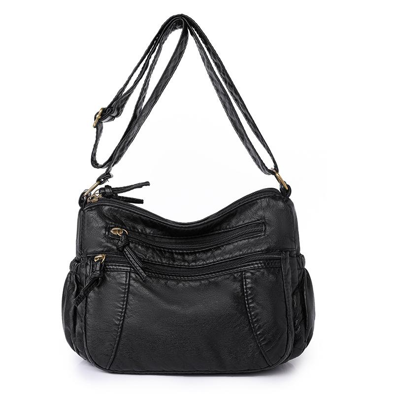 

Washed leather women s bag 2 new shoulder bag fashionable large-capacity oblique span bag mother small square bag чёрный