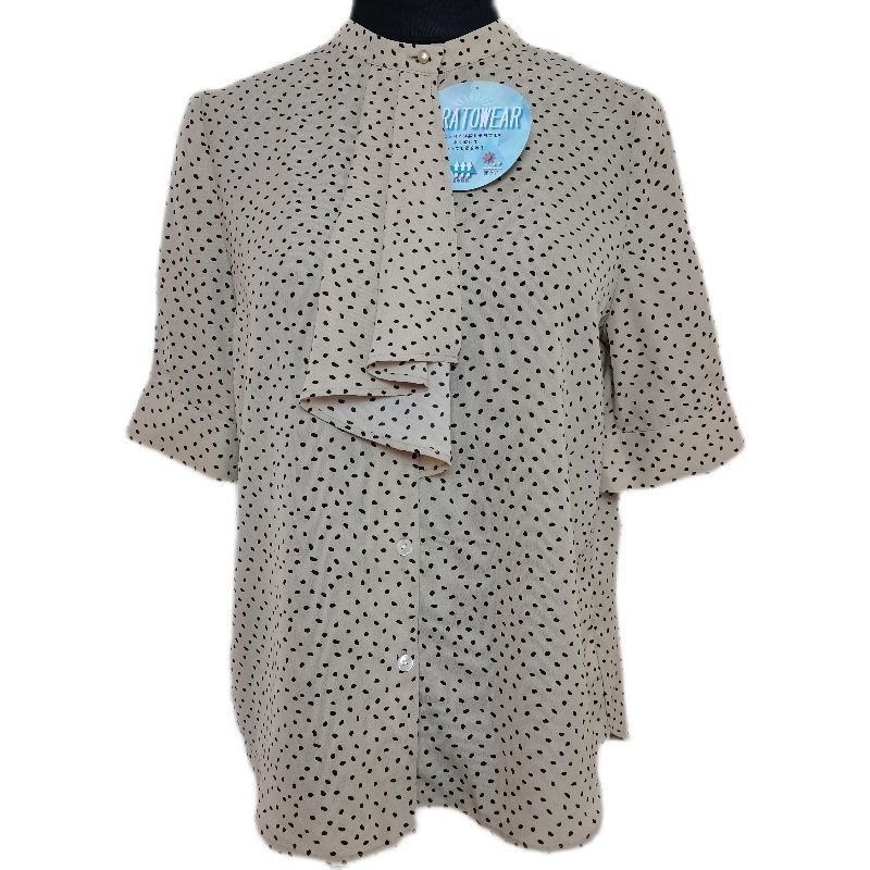 Export Japanese Original Order Leftover Stock Ribbon Polka Dot Elegant Half Sleeve Shirt Women's Versatile Stand Collar Chiffon Shirt Bottoming Shirt