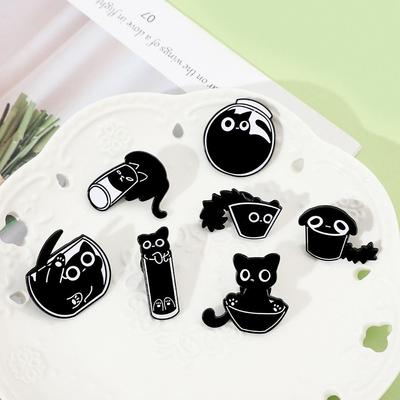 Cute Cat Black Cat Enamel Pin Cup Cat Metal Badge Black Kitten Brooches  Clothing Accessories
