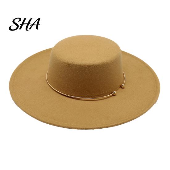 Classic Wide Brim Hat Retro Flat Top Hat, Wool Felt Pork Pie Bowler with Stylish Headwear for Women Metal Ring, Trilby Men Autumn Winter Warm Fedora