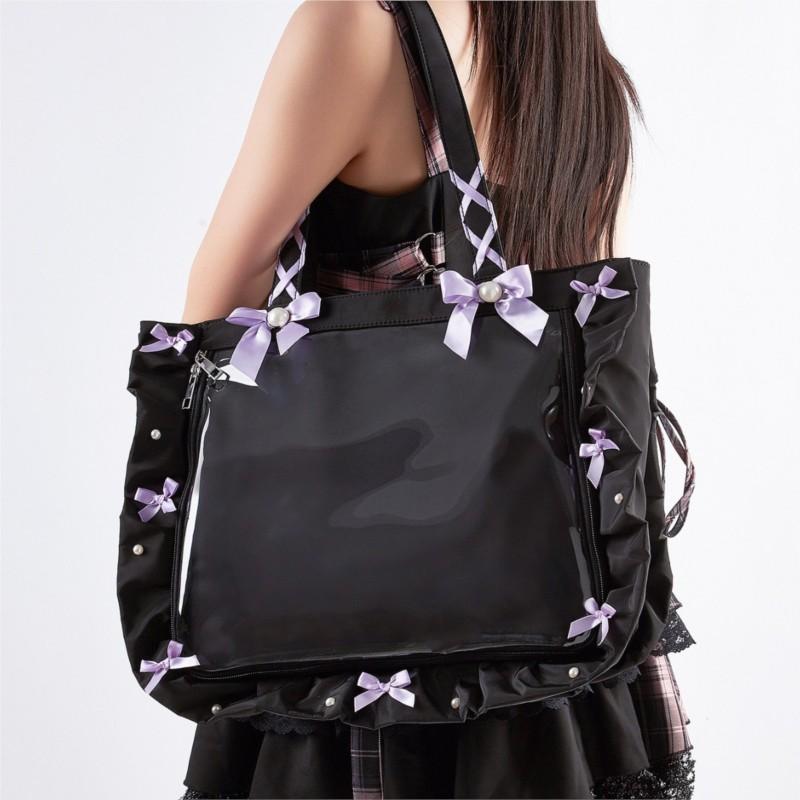Japanische gerüschte Bandschleife Ita Tasche Damen Süß Niedlich Multifunktional Durchsichtige Umhängetasche Damen Anime Abzeichen Geräumige Tragetasche
