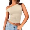 Slant Neck Top, Sexy Babes Slanted Shoulders, Solid Color Vest, Summer Women's Off-the-shoulder Pullover, Off-the-navel Women's Clothing