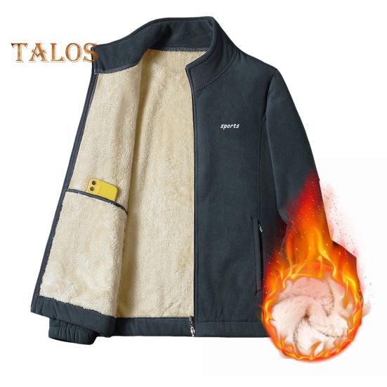 Men Jacket Stand Collar Long Sleeve Thickened Velvet Lined Warm Winter Coat with Pockets Zipper Placket Cotton Jacket