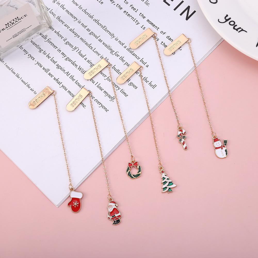 1 Piece Cartoon Christmas Metal Santa Pendant Bookmark School Office Supplies Bookmarks Cute Stationery