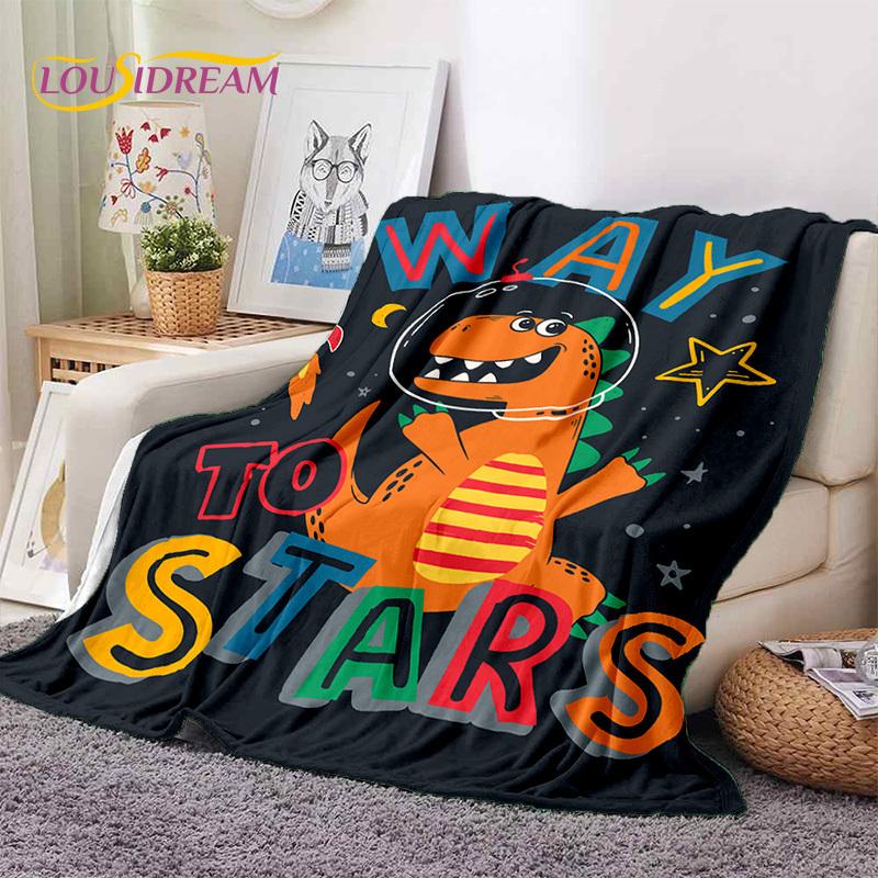 3D Uroczy Dino Kreskówkowy Dinozaur Kosmos Dzieci Miękki Flanelowy Koc na Łóżko Sypialnię Sofę Piknik, Koc do Rzucania na Zewnątrz Rekreacja