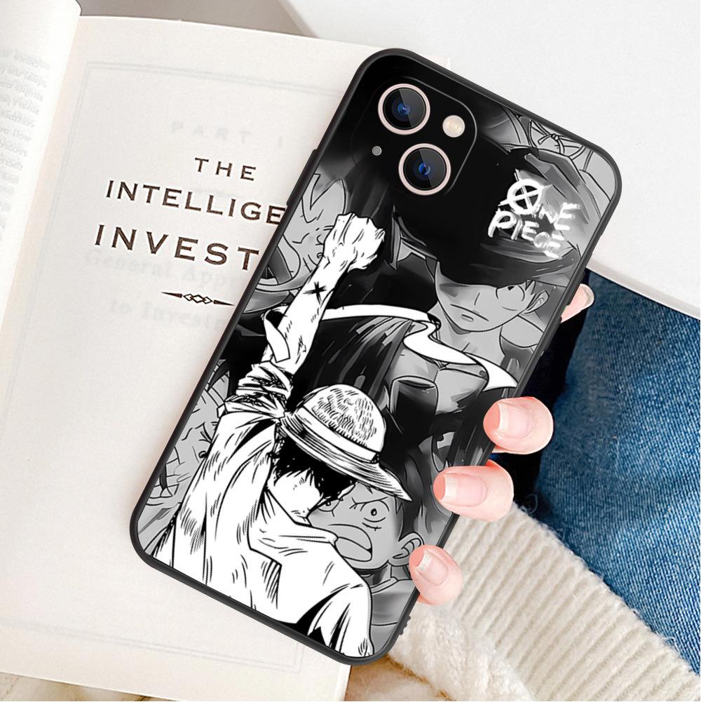 Black and White Comics Luffy ONE PIECE Mobile Phone Case Japanese Two-dimensional Element Trendy Cool Boys Soft Case for iPhone11pm