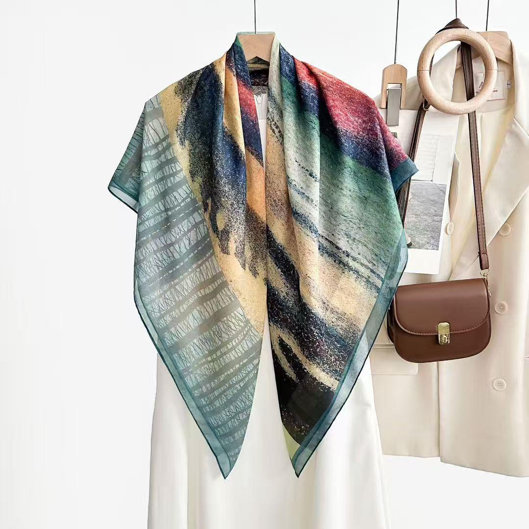 

Модный универсальный платок для путешествий на море, квадратный платок для кондиционирования воздуха, женский шелковый шарф, платок от солнца, квадратный платок 110 см с принтом 110