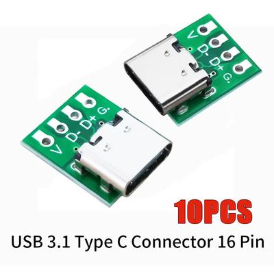10 Adet USB 3.1 Tip C Konnektör 16 Pin Test PCB Kartı Adaptörü 16P Konnektör Soketi Veri Hattı Kablo Aktarımı İçin
