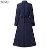 ZANZEA Women Casual Stand Collar Elegant Long Sleeve Dress