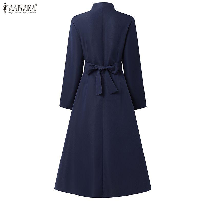 ZANZEA Women Casual Stand Collar Elegant Long Sleeve Dress