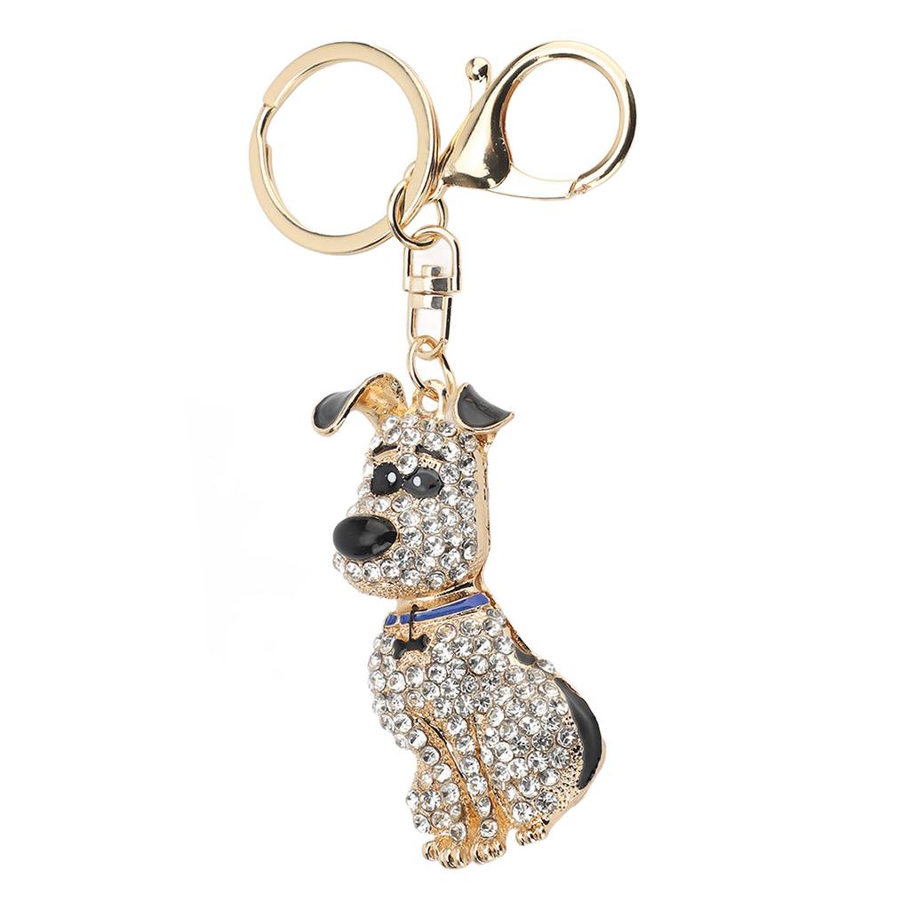 Cute Dog Shape Crystal Rhinestone Keychain Sparkling Bag Handbag Pendant for Women Girls White