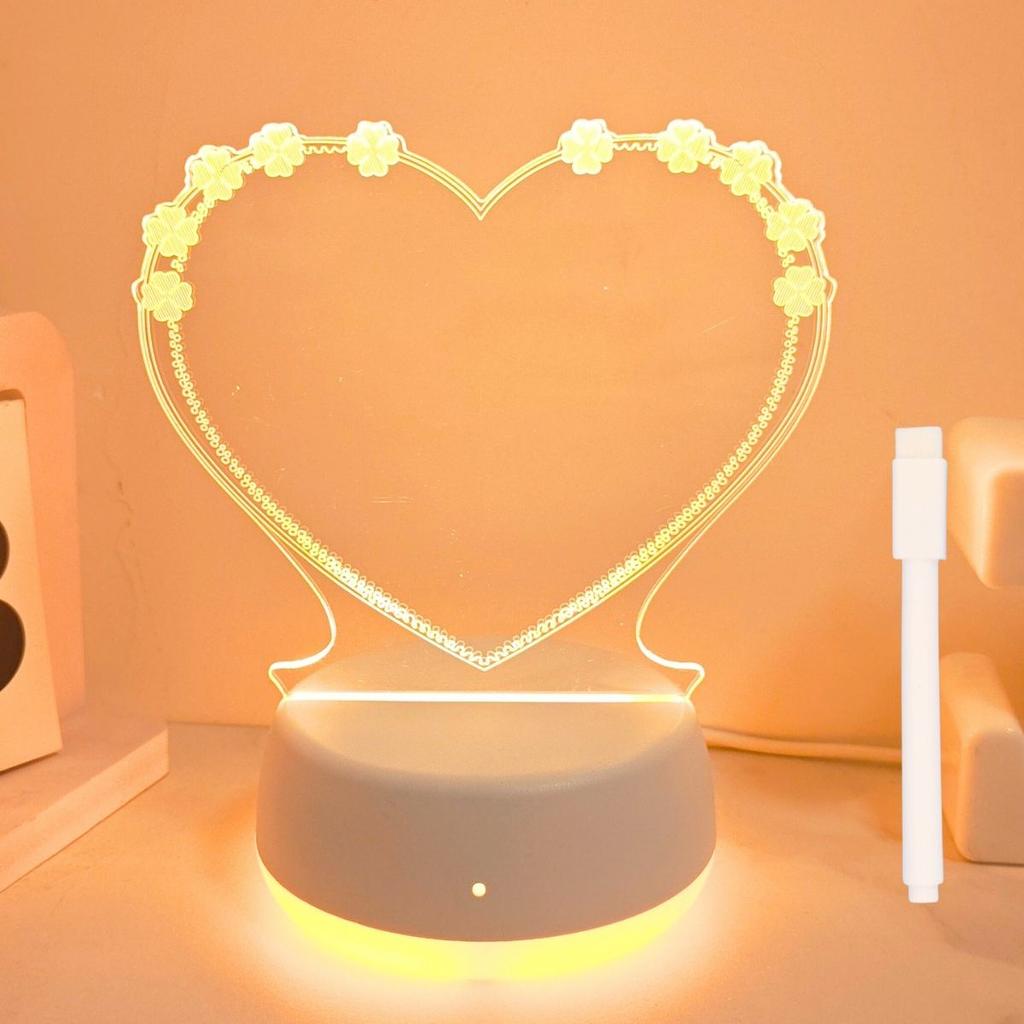 Heart LED Night Light with Message Board - USB Powered, Warm Light Bedside Lamp for Bedroom Decoration