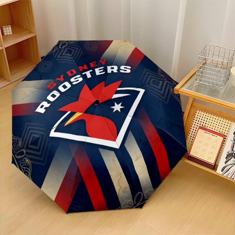 Sydney Roosters Print Auto 8?Ribs Folding Umbrella Wind Resistant Lightweight Automatic Umbrella For Daily Travel