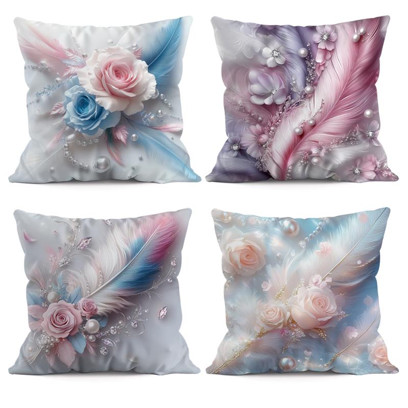 1 Pc Plume Decor Pillow Cover For Home Living Room Bedroom Sofa Office Decorative Pillowcase Soft Throw Pillows 45*45 Cm