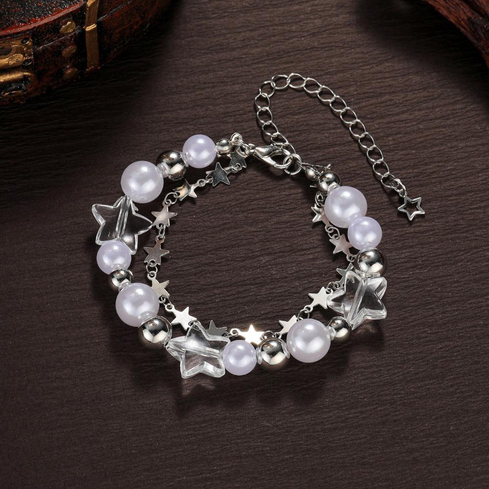 Fashion Pearl Acrylic Five-pointed Star Bracelet Light Luxury Elastic Bracelet