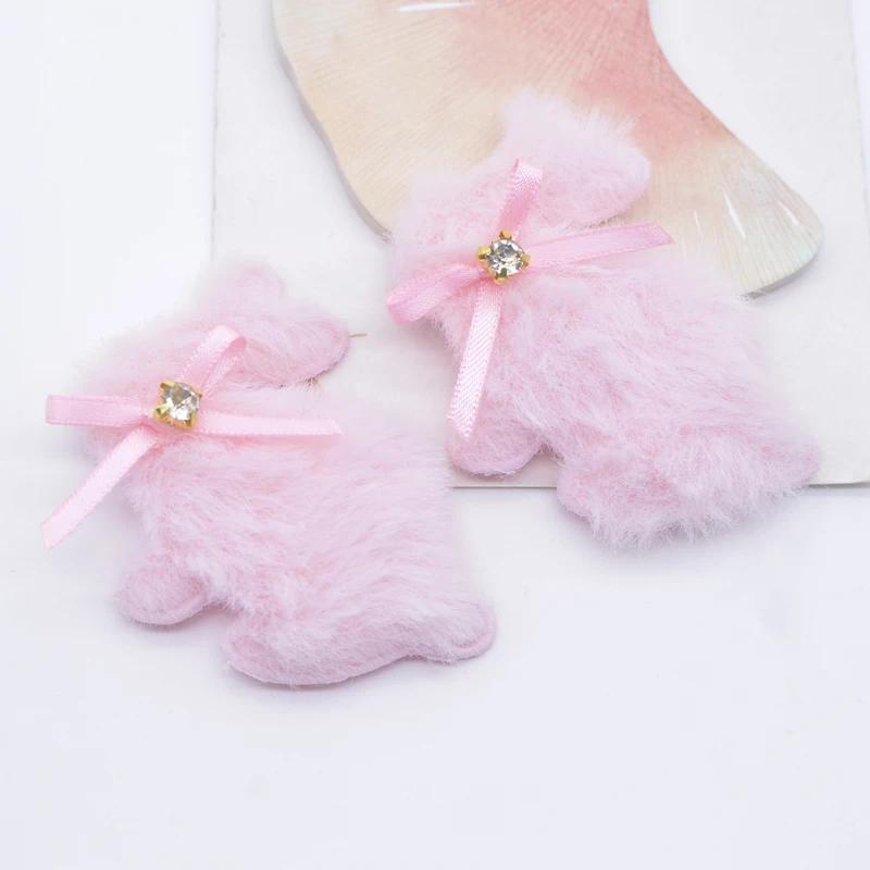 10Pcs Padded Plush Rabbit with Bow Appliques for DIY Clothes Hat Leggings Sewing Patches Headwear Hair Clips Decor Accessories