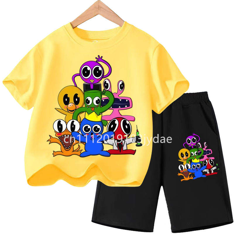 Girls Boys Summer Short Sleeve Tshirt Set Cartoon Tee Tops Game Anime Shirts Kids Rainbow T-shirt