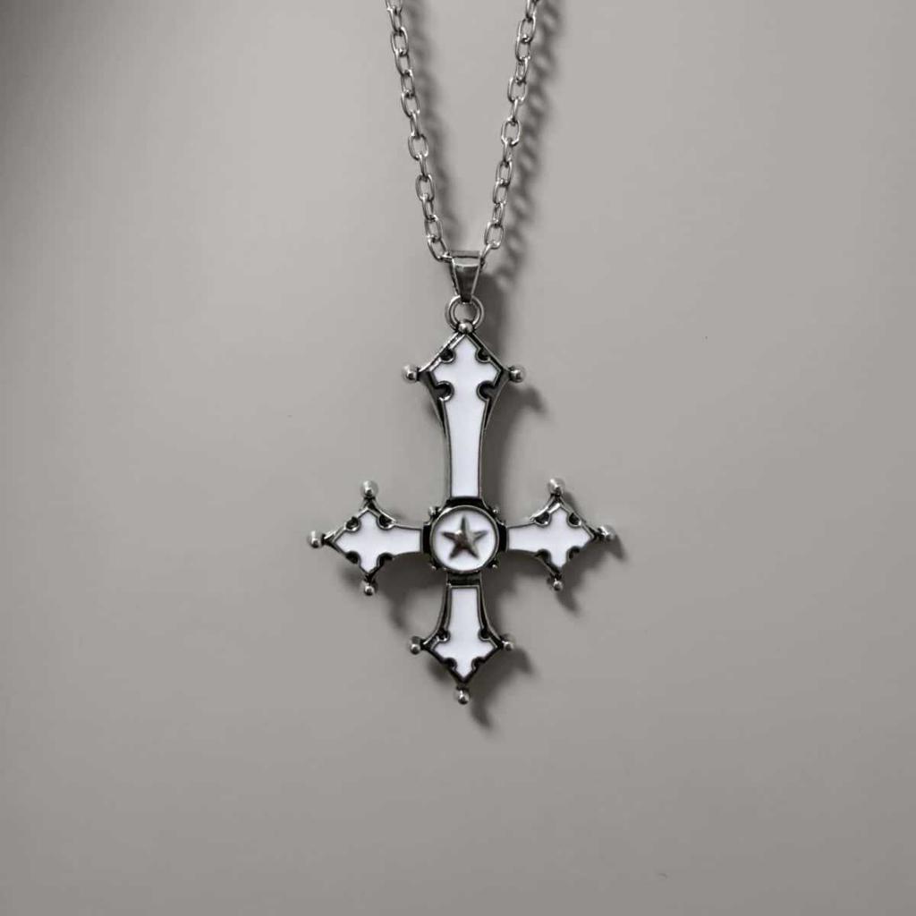 Bloody Red Gothic Inverted Cross Pendant Punk Style Necklace For Women