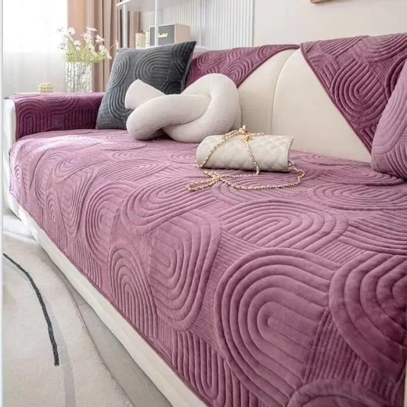 Winter Plush Geometry Sofa Cover Universal Sofa Towel Thickened Anti-slip Combination Couch Cushion Slipcover for Living Room